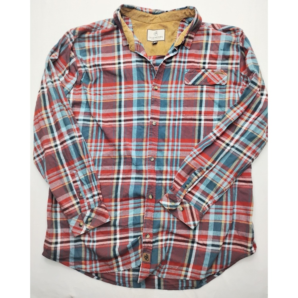 Legendary Whitetails Flannel Shirt Mens 3XT Red Blue Buck Camp Flip Cuffs